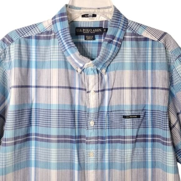 U.S Polo Assn. Men's Baby Blue & White Button Down Collard Shirt Size XL - Picture 4 of 11